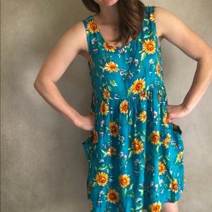 🌻 Vintage 90s Sunflower Midi Babydoll Dress